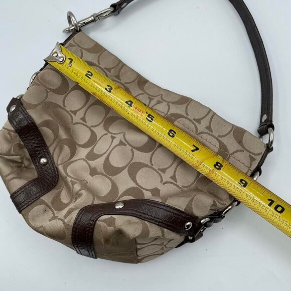 Coach Brown & Tan Upholstered Logo Mini Bag Baguette Purse Y2K Vintage Shoulder - Picture 8 of 8